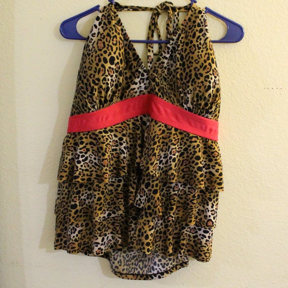 Catalina Cheetah Print Halter Tankini Size 3X
